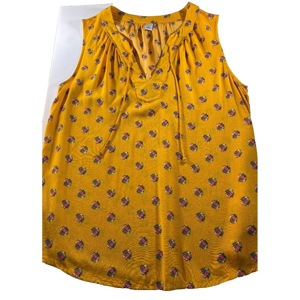 Old Navy Mustard Yellow Floral Sleeveless V-Neck Blouse Medium